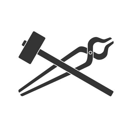 Blacksmith tools graphic sign. Smithy symbol. Forging tools sign isolated on white background. Vector illustrationのイラスト素材