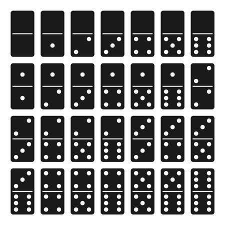 Domino graphic icons set. Standard complete set 28 dominoes signs isolated on white background. vector illustrationのイラスト素材