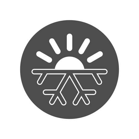 Warmth and cold graphic symbol. Sun and snowflake sign in the circle isolated on white background. vector illustrationのイラスト素材