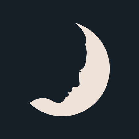 Moon and woman graphic icon. Female profile on the background of the moon isolated on black background. girl head symbol. vector illustrationのイラスト素材