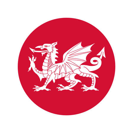 Welsh dragon graphic sign. Wales national symbol. Icon in the circle isolated on white background. vector illustrationのイラスト素材