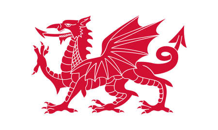 Red dragon graphic sign. Wales national symbol. Icon isolated on white background. vector illustrationのイラスト素材