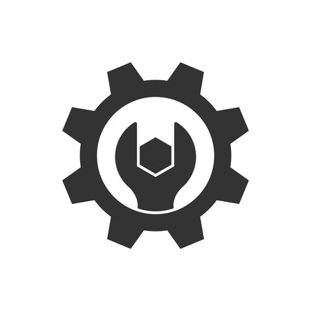Repair service design template. Wrench and gear sign isolated on white background. Technical assistance symbol. vector illustrationのイラスト素材