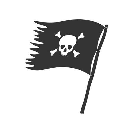 Jolly Roger symbol. Pirate flag with white skull and bones isolated on black background. vector illustrationのイラスト素材
