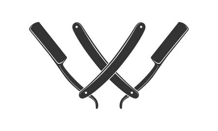 Crossed razors icon. Straight razors for shaving graphic sign isolated on white background. Barber shop  template. vector illustrationのイラスト素材