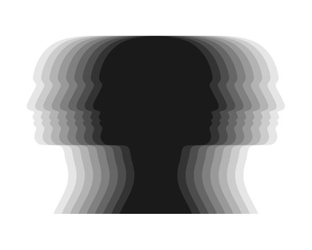 Repeated double profile men graphic icon. Male silhouette symbol isolated on white background. vector illustrationのイラスト素材