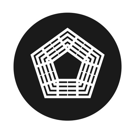 The Pentagon building graphic logo template. Pentagonal shape sign in the circle isolated on white background. Geometric abstract symbol. vector illustrationのイラスト素材