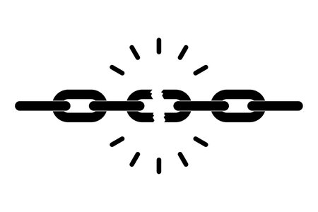 Broken chain graphic sign. Chain link broken isolated sign on white background. vector illustrationのイラスト素材