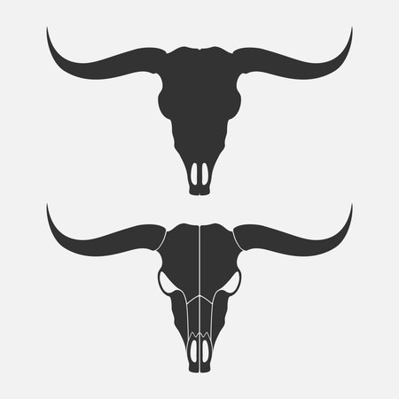 Bull skull two graphic icons. Skulls of bull isolated signs on white background. Vector illustrationのイラスト素材