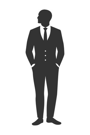 Man in suit graphic icon. Jacket, shirt and necktie sign isolated on white background. Men wardrobe symbol. Vector illustrationのイラスト素材