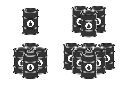 Oil barrels graphic icons set. Barrels crude oil isolated signs on white background. Vector...