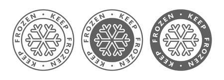 Frozen product label set. Frozen food packaging signs isolated on white background. Vector illustrationのイラスト素材
