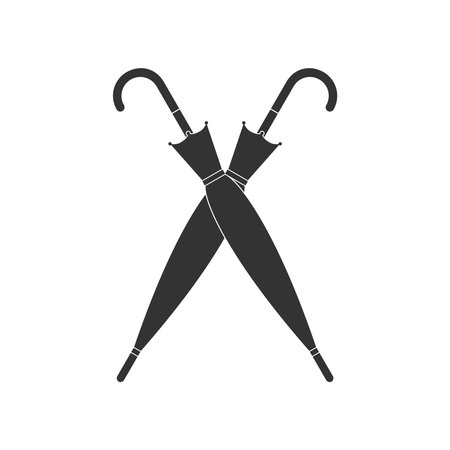 Two umbrellas graphic icon. Crossed umbrellas sign isolated on white background. Vector illustrationのイラスト素材