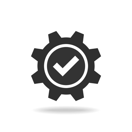 Technical specifications conformity graphic icon. Gear with check mark isolated sign on white background. Vector illustrationのイラスト素材