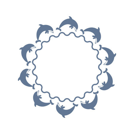 Sea framing from dolphins with blank space. Circle frame graphic design template. Symbol isolated on white background. Vector illustrationのイラスト素材