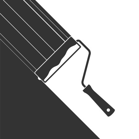 Paint roller paints the surface with paint. Graphic poster with painting paint of surface. Symbol of repair. Vector illustrationのイラスト素材