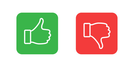 Like and dislike graphic icons. Buttons with hand finger up and hand finger down. Marks isolated on white background. Vector illustrationのイラスト素材