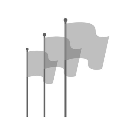 Three flags abstract graphic icon. Waving flags on flagstaffs sign isolated on white background. Vector illustrationのイラスト素材