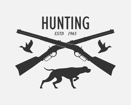 Hunting emblem. Hunting graphic symbol isolated on white background. Vector illustrationのイラスト素材