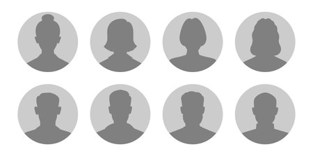 Men and women avatars set. Male and female silhouettes abstract people. User profiles badges. Unknown or anonymous persons. Vector illustrationのイラスト素材