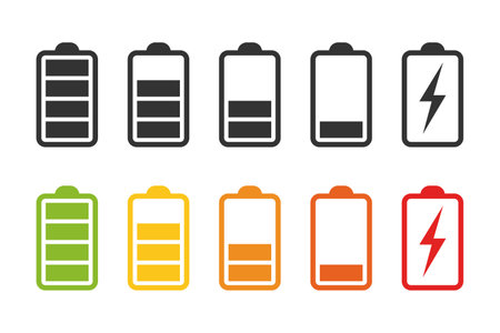 Battery charge graphic icon set. Level battery charging signs isolated on white background. Vector illustrationのイラスト素材