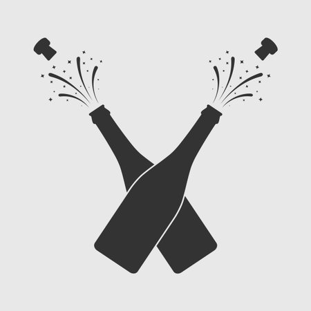 Two bottles of champagne open graphic icon. Splashes of champagne from open bottles isolated sign on white background. Vector illustrationのイラスト素材