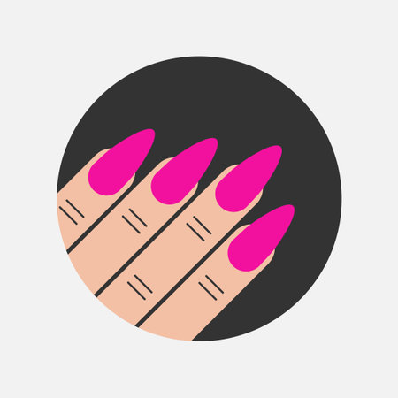 Female fingers with nail polish. Woman hand with manicure. Nail salon . Sign isolated on white background. Vector illustrationのイラスト素材