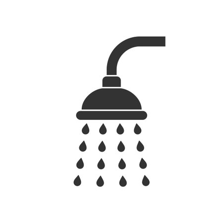 Shower head with trickles water icon. Douche graphic sign isolated on white background. Shower or bathroom symbol. Vector illustrationのイラスト素材