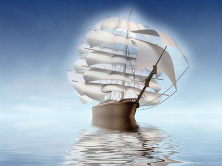 The ancient yacht on the seaの写真素材