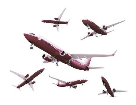 Jet airplane landing, isolated on whiteの写真素材