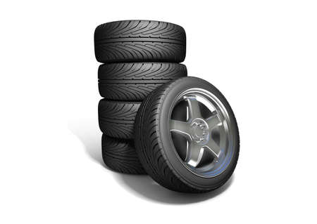 Wheels isolated on white. 3d illustration. の写真素材
