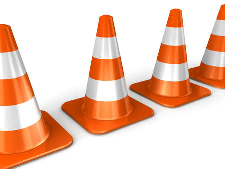 the 3d traffic cones isolated over white.の写真素材