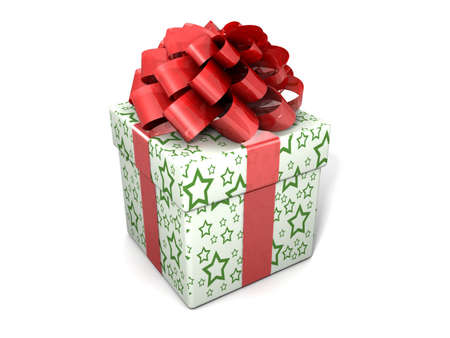 Single gift box with ribbon on white backgroundの写真素材