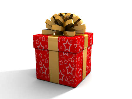 Single gift box with ribbon on white backgroundの写真素材