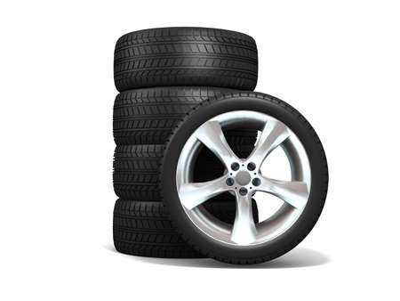 Wheels isolated on white. 3d illustration. の写真素材