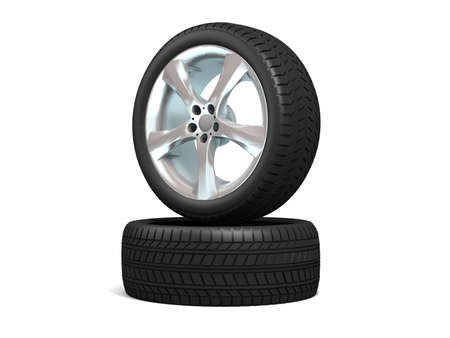 Wheels isolated on white. 3d illustration. の写真素材