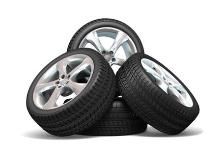 Wheels isolated on white. 3d illustration. の写真素材