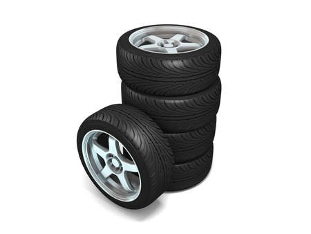Wheels isolated on white. 3d illustration. の写真素材