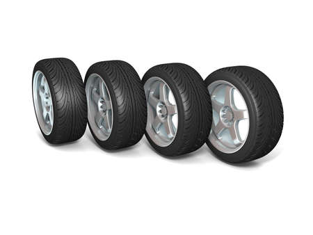 Wheels isolated on white. 3d illustration. 