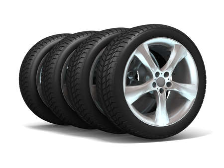 Wheels isolated on white. 3d illustration. の写真素材