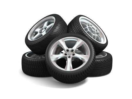 Wheels isolated on white. 3d illustration. の写真素材