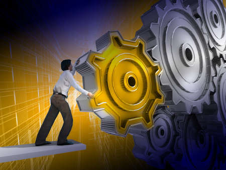 Businessman Turning a Gear の写真素材