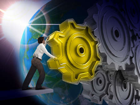 Businessman Turning a Gear の写真素材