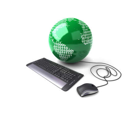 Earth Globe connected with computer keyboard.の写真素材