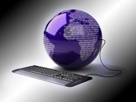 Earth Globe connected with computer keyboard.の写真素材