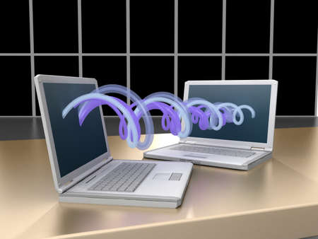 laptop on office desk の写真素材