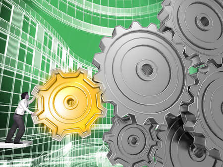 Businessman Turning a Gear の写真素材