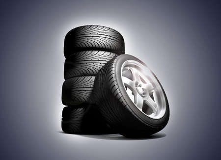 Wheels isolated on white. 3d illustration. の写真素材