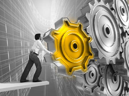 Businessman Turning a Gear の写真素材