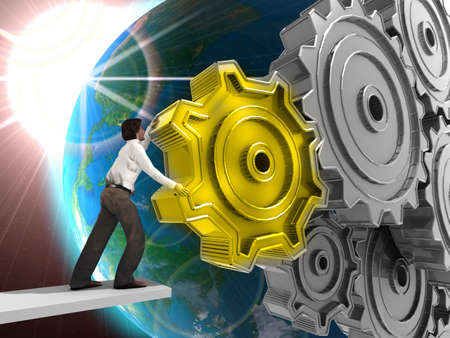 Businessman Turning a Gear の写真素材